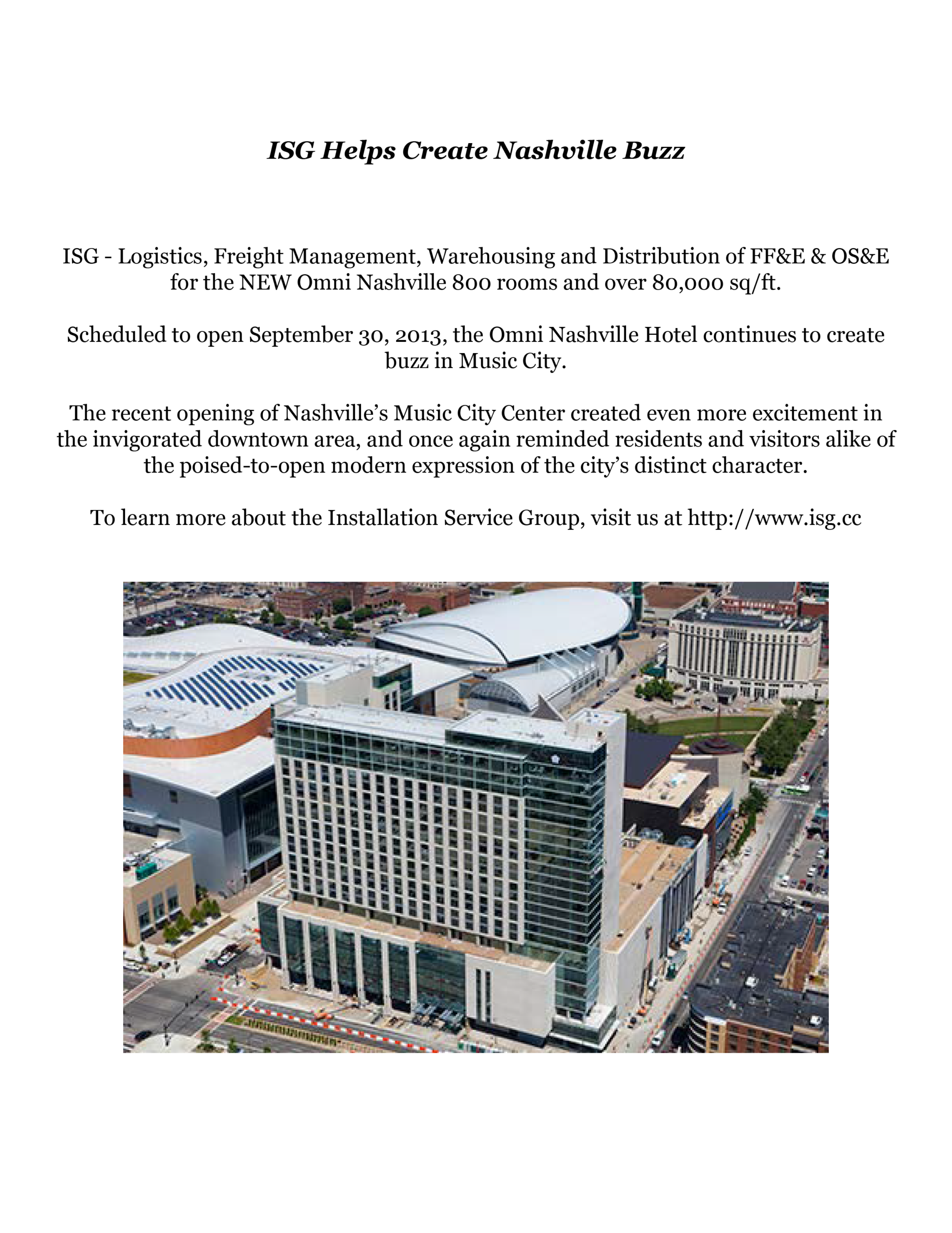 Omni Nashville Hotel supported by ISG’s FF&E and OS&E logistics services